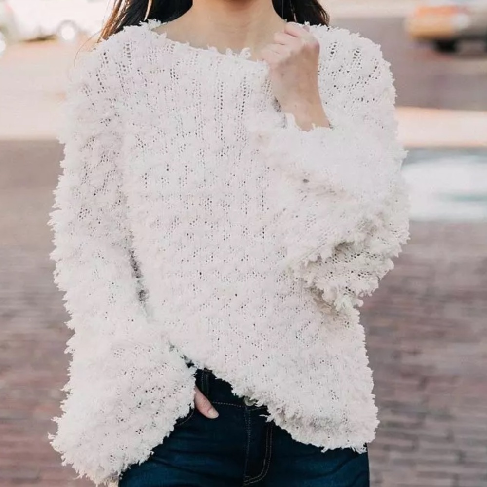 dee elly Popcorn Pullover Cozy White Textured Sweater, size Small